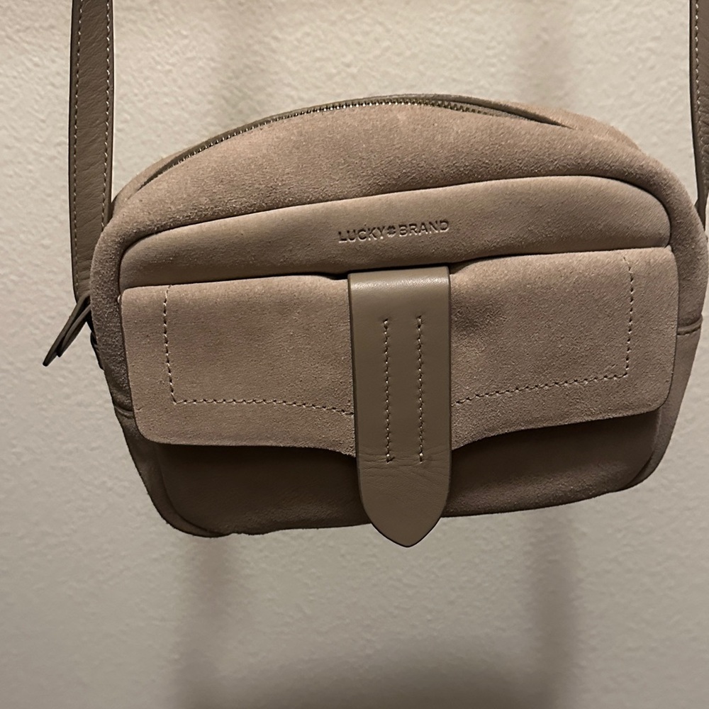 Lucky Brand Taupe Suede & Leather Mini Crossbody